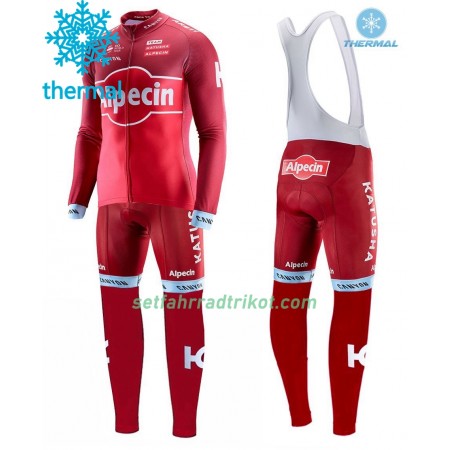 Radbekleidung Radtrikot Langarm + Lang Trägerhose 2017 Team Katusha-Alpecin Winter Thermal Fleece N001